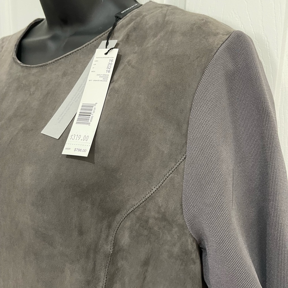 Ellie Tahari suede dress (suede front stretch back) hidden zipper/ above knee